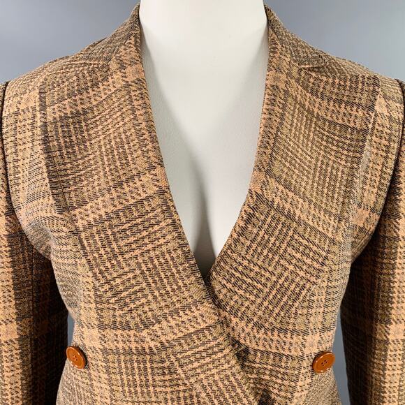 DRIES VAN NOTEN Size 10 Brown Rust Cotton Linen Blend Plaid Jacket Blazer - Picture 2 of 7